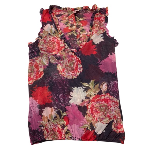 Y2K Sweet Pea Micro Mesh Floral Tank Top Blouse Womens Medium Fairy Sheer Ruffle - Picture 3 of 6